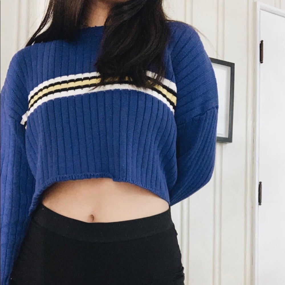cropped blue sweater